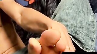 ToesXXX.com - Young feet worshiper's toy play and cumshot