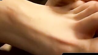 ToesXXX.com - Young feet worshiper's toy play and cumshot