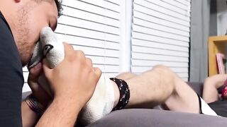MaleFeetXXX.com - Jock Kevin restrained and his feet worshiped by his gay gym buddy's