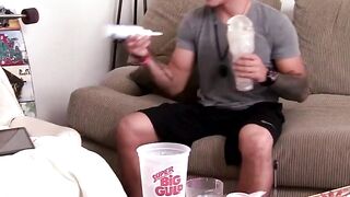MenWithFur.com - Inked stud fucks a sex toy with his hairy long cock