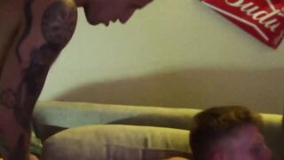 Handsome twink sucks enormous cock while moaning