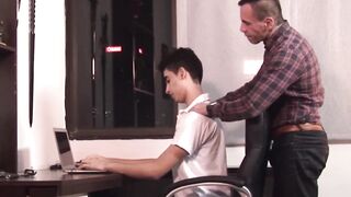 DaddyBreeding.com - Twink receives cum in mouth from daddy after bareback sex until h