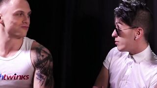 Skinny twink William Lefort has his tight asshole anal demolished by muscular hunk Ch