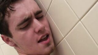Handsome Nick drilled the hairy asshole of sexy Mike Challenger in the bathroom