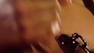 Handsome Alan Fox leashes himself then start playing with his large dong