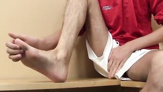 TwinkysFeet.com - Twink teases with feet and jerks it in the locker room and shoots h
