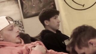 Skinny stud devours two cocks at the same time