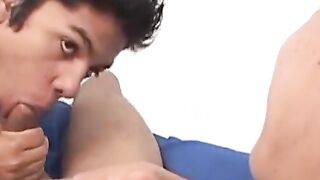 OTBXXX.com - Skinny little Latino takes a throat fucking and gets a cum load on his f