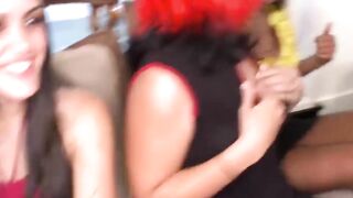 Voyeur ladies watch clothed chicks giving strippers blowjobs