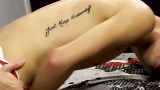 RawTwinkys.com - Horny twink with tattoos loves taking it up his tight rear with joy