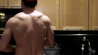 Baker Joey jerks in frustration after his spilling his dough