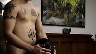 Str8Seduction.com - Inked straight guy slowly sucked off by gay friend intensely