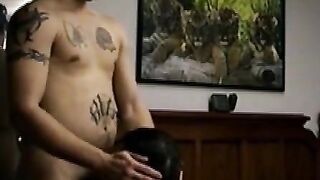 Str8Seduction.com - Inked straight guy slowly sucked off by gay friend intensely