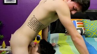 RawTwinkys.com - Tattooed fairy plows his juicy friend doggy style in bed with force