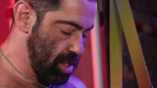 Roman Mercury slides a dildo in Sebastian Bluu ass before breeding him