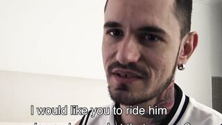 Tattoed hottie Gael feasts on bearded Gonzos massive dick and big balls