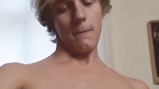Young Evan kicked off his shoes and started wanking his massive meatÂ 