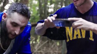 Ripped horny dude Skyy Knox fucks in the forest with his straight friend