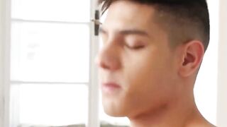 BoysHD.com - Tattooed twink strokes his giant dick and produces hot cum eagerly