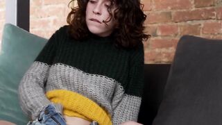 Gorgeous brunette Arden Tate fingers her delicious pussy while orgasming non stop