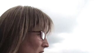 German mature lady Klaudia in nylons plays with her shaved pussy