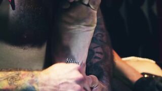 Derek Kage takes a huge cock in his mouth and extremely ass fucked by two hunks