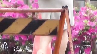 NipponPissTV.com - Japanese teenie soaking herself up with warm pee outdoors