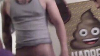 Long haired stud gets penetrated by a lot of enormous dicks