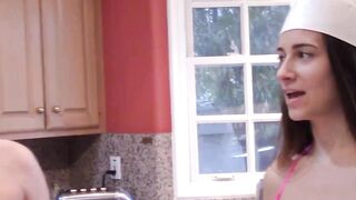 Hardcore 18yo besties cooking before big dick foursome