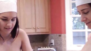 Hardcore 18yo besties cooking before big dick foursome