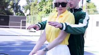 Kenzie Taylor and Mona Azar teaches their stepsons how to serve balls