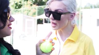 Kenzie Taylor and Mona Azar teaches their stepsons how to serve balls