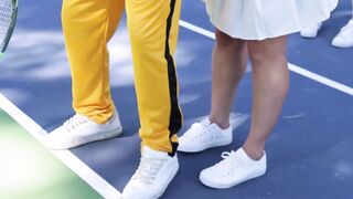 Kenzie Taylor and Mona Azar teaches their stepsons how to serve balls