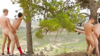 BoysHD.com - Twinks enjoy bareback foursome in nature after intense face fucking sess