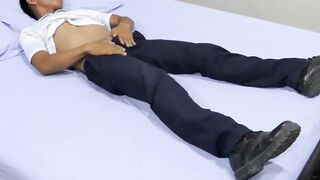 TwinkysFeet.com - Asian twink plays with his dick and feet in his bedroom and shoots