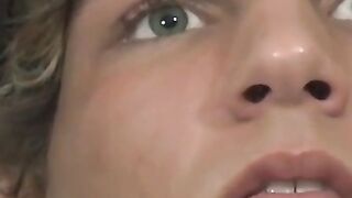 Young Blair Mason cum sprayed after jerking off in threesome