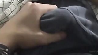 Young Blair Mason cum sprayed after jerking off in threesome