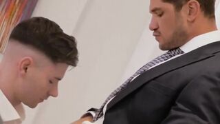 PlayingMen.com - Handsome gays in suits kissing and anal fucking passionately with de