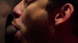 FalconsXXX.com - Two horny guys blowing each others dicks through a glory hole in a h