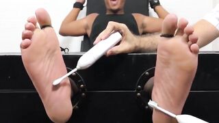MaleFeetXXX.com - Hottie Andre restrained as a hairy guy tickles his size twenty feet