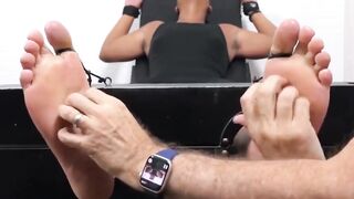 MaleFeetXXX.com - Hottie Andre restrained as a hairy guy tickles his size twenty feet