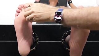 MaleFeetXXX.com - Hottie Andre restrained as a hairy guy tickles his size twenty feet