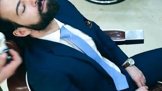 Bearded businessman Miguel Angel bareback barber banging