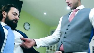 Bearded businessman Miguel Angel bareback barber banging