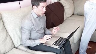 My well built stepbrother Johnny Ford eats my dick while Im on a virtual meeting Hoe 2