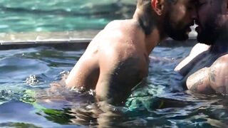 Tattooed muscle men Danny Starr and Andre Bedford bareback hard