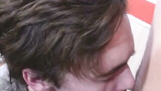 Cutie Mike Challenger jacked his uncut cock while being banged in the ass by handsome