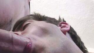 Cutie Mike Challenger jacked his uncut cock while being banged in the ass by handsome