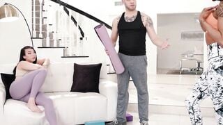 TRANSFIXED - Besties Kasey Kei & Leilani Li Have Rough Hard double penetration 3Some With Homemade Yoga Professor