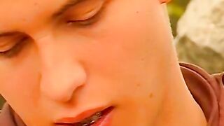 Sweet homosexual guys have hardcore anal sex in forest
